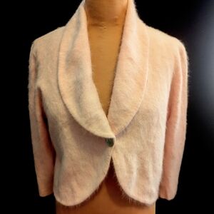 Vintage ANGORA Knit Bolero Jacket Palest Pink. Size Large
